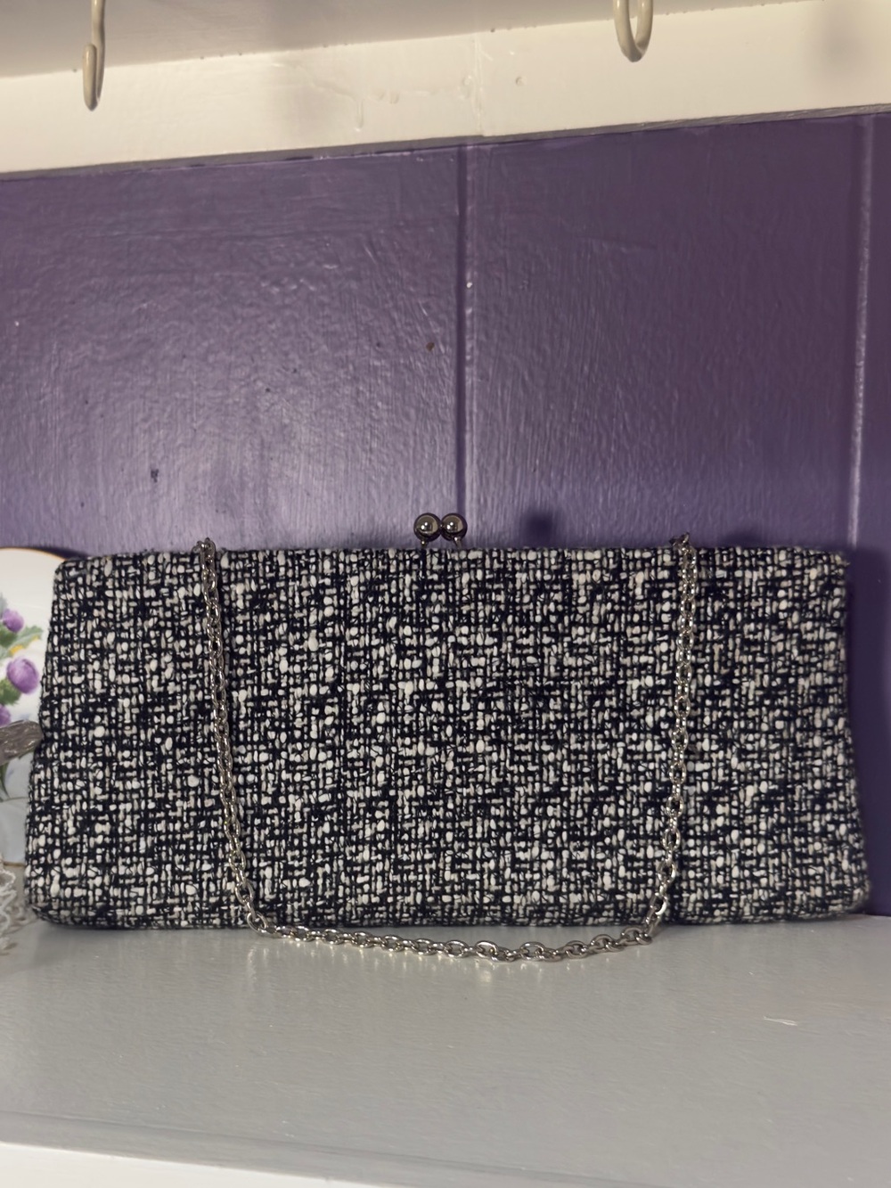 Worthington black and white tweed chain-handle clutch Women’s bags/purses